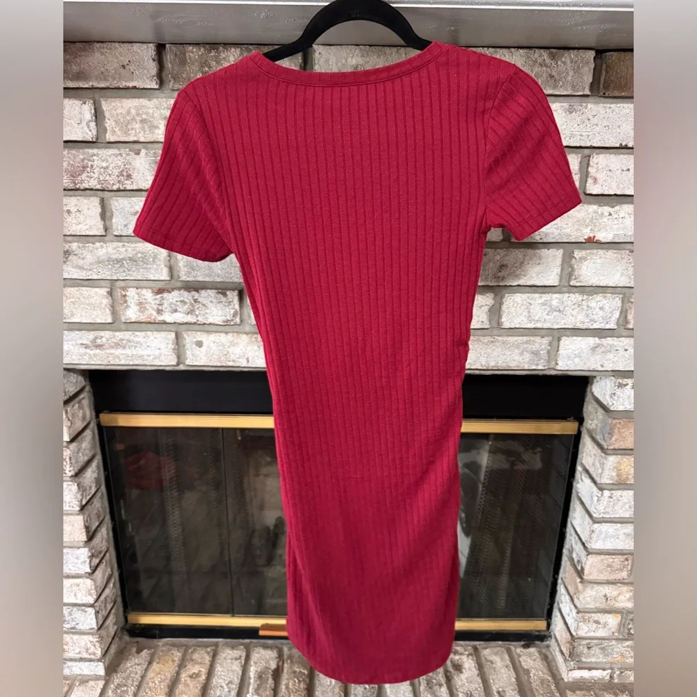 BP Red Ribbed Midi Dress - Picture 2 of 3